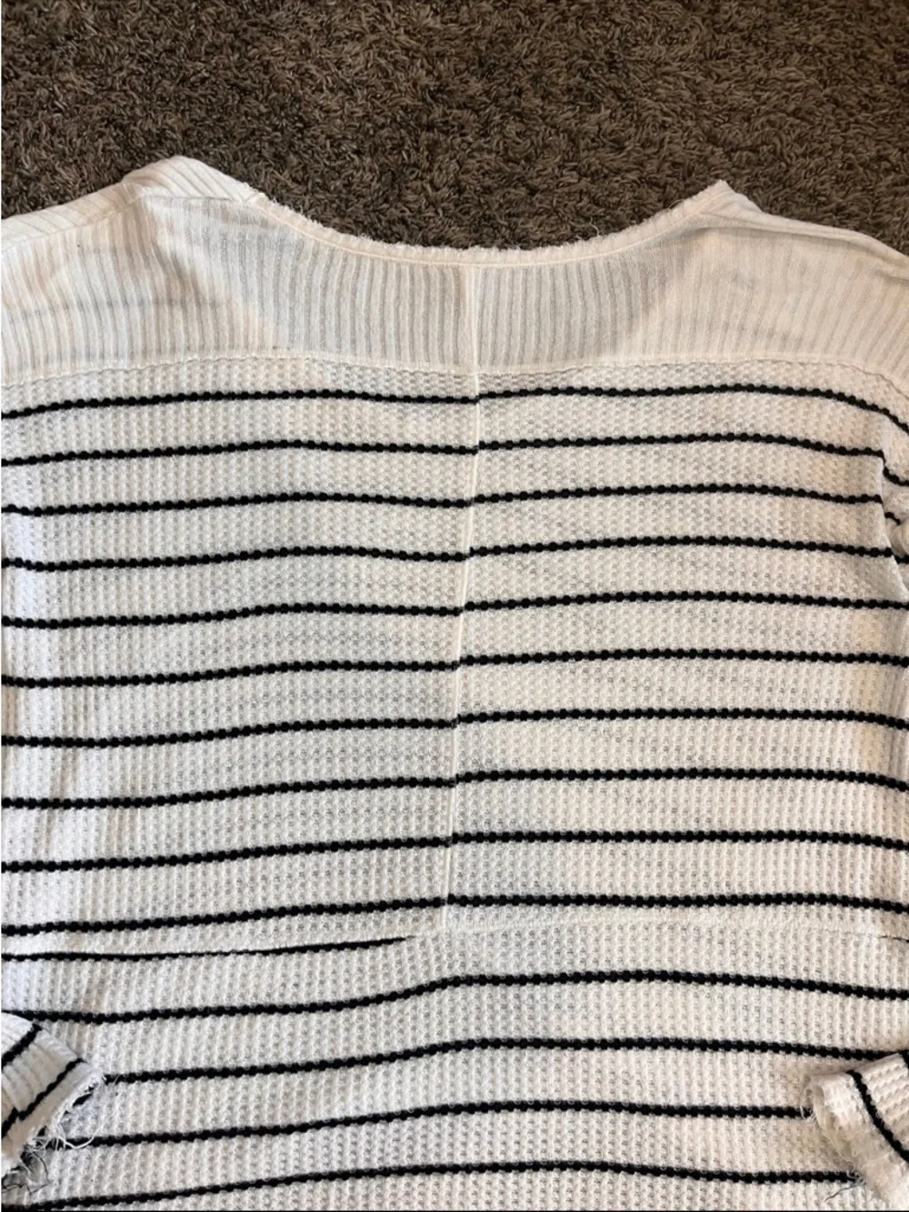 Free People Sunset Park Thermal Top Striped V-Neck Oversized Tunic White Black M